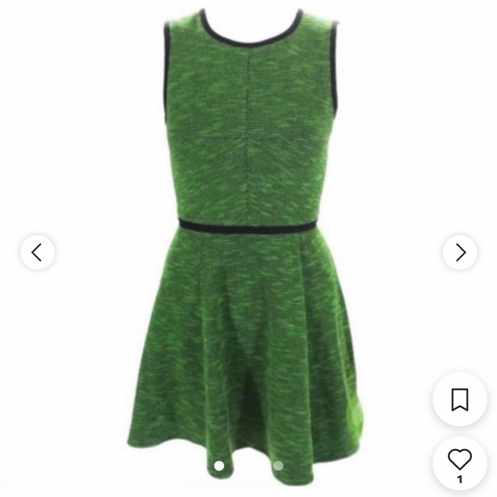 Tibi Sleeveless Green & Black Knit Mini Dress, Size US 4, Transitional Workwear
